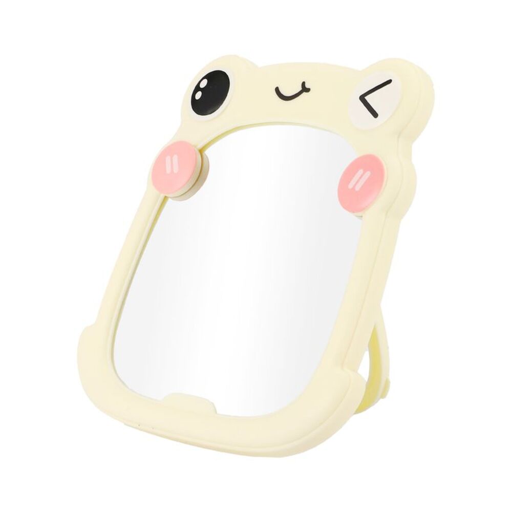 Foldable Cartoon Fogs Desktop Cosmetic Mirror for Travel Beige